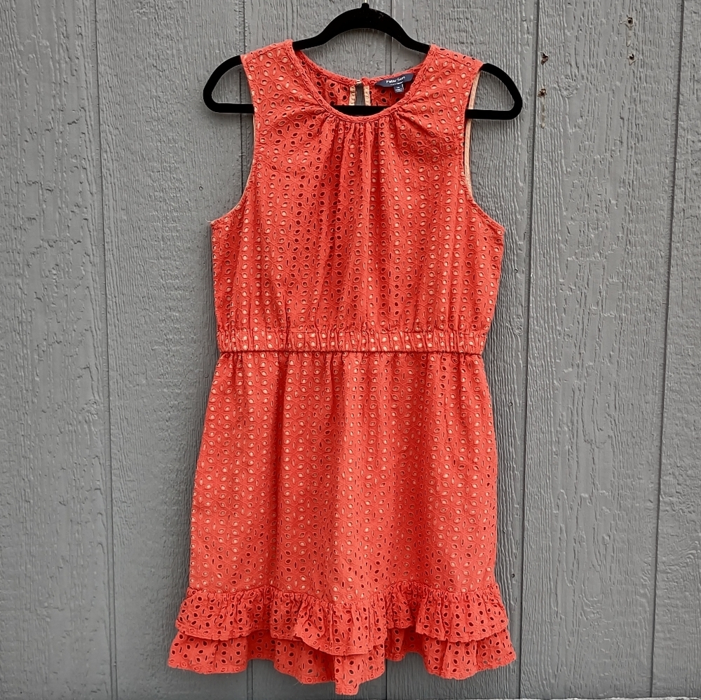 Peter Som Eyelet Ruffle Mini Dress Coral Size 12